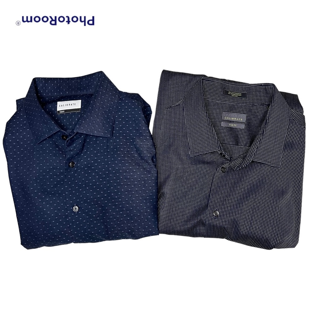 Set of 2 Men’s Button Down Dress Shirt in Blue from Calibrate. Size 17 34/35